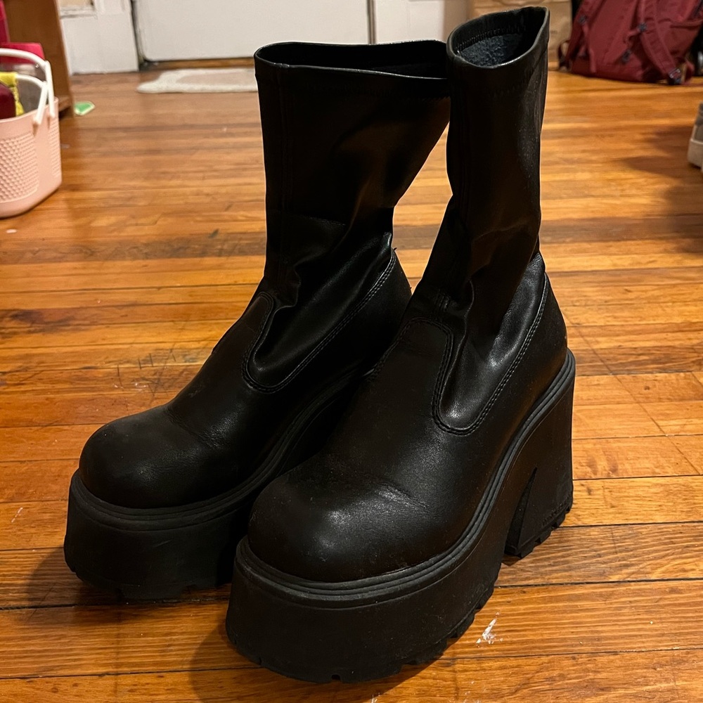 Windsor smith black platform stretch sock boots
